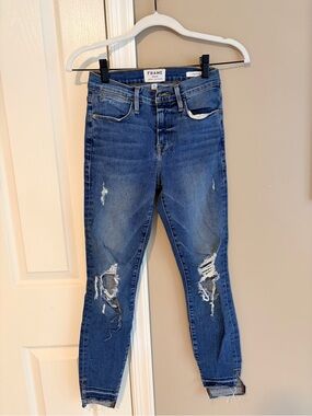 Frame Denim Medium Blue Distressed Skinny Jeans